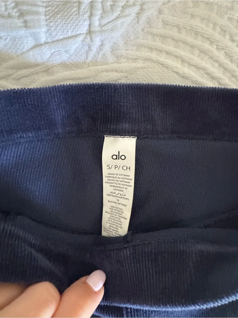 ALO Yoga Navy Blue Corduroy Short-Sleeve Zip Top